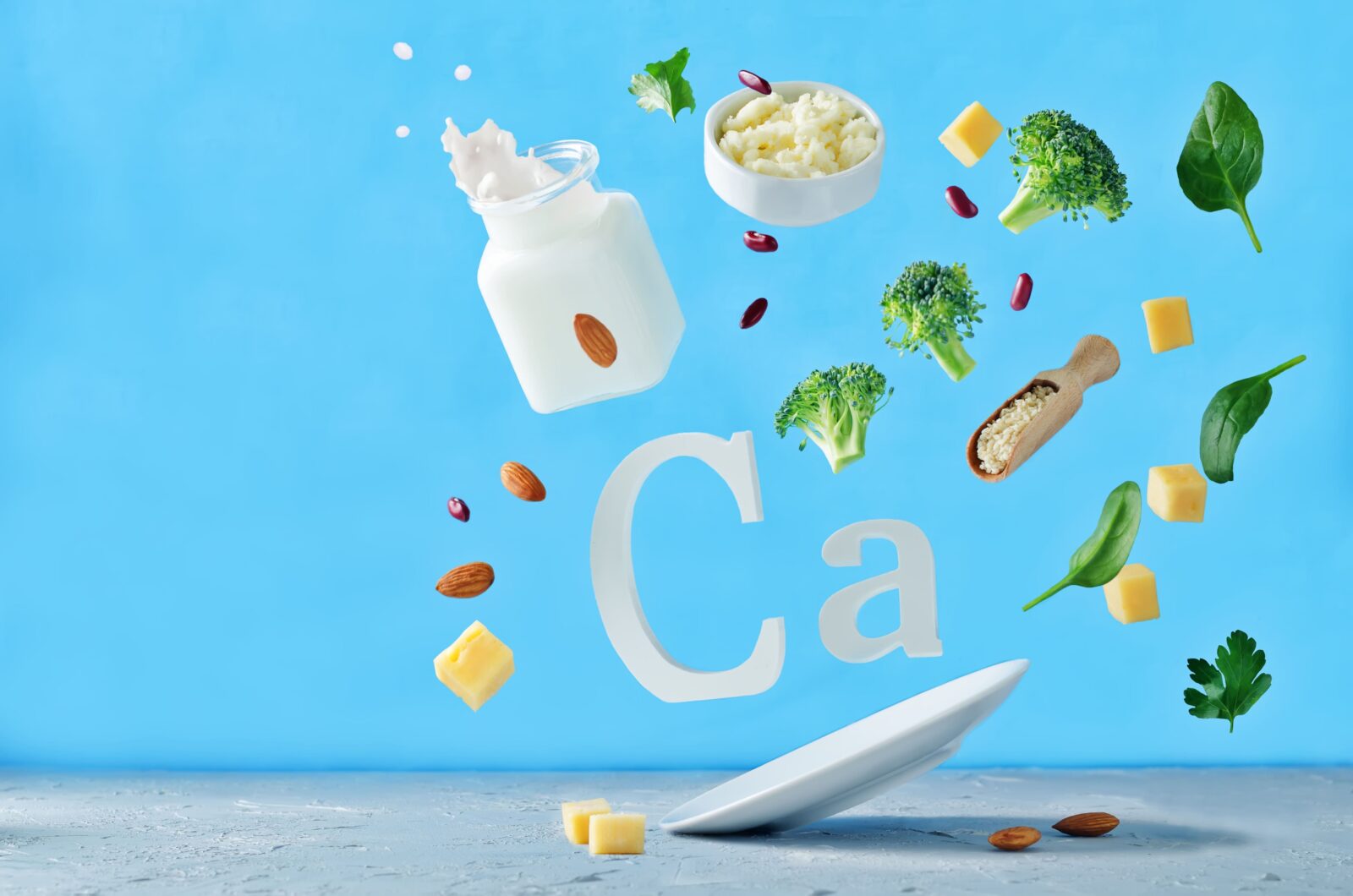 Flying foods rich in calcium. Healthy eating
