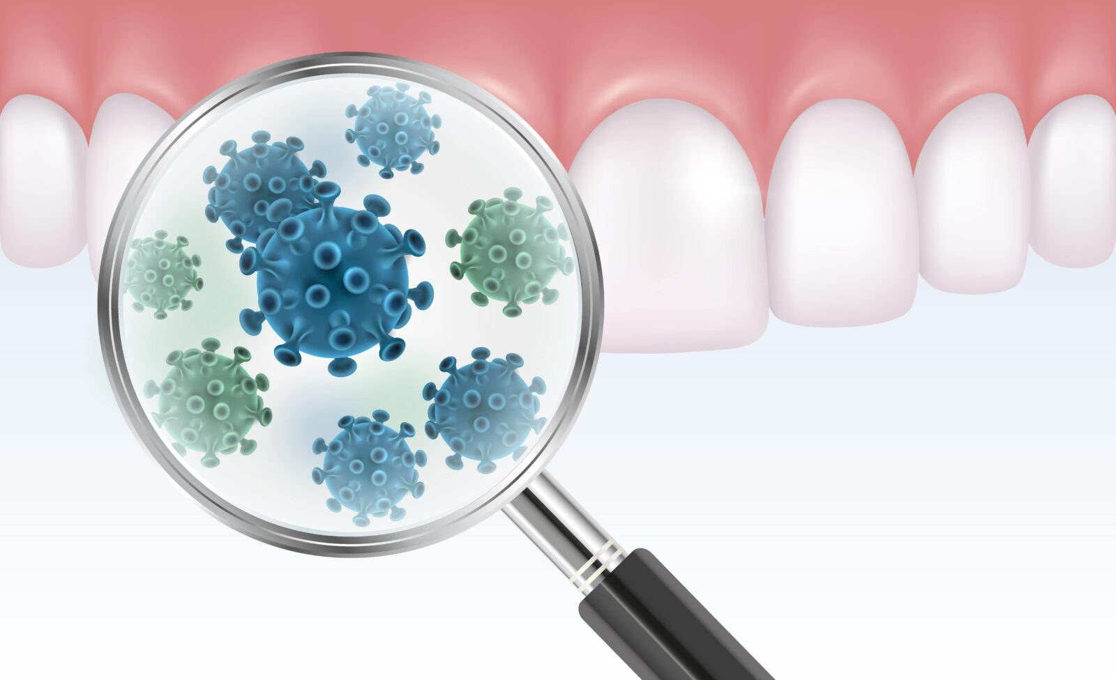 magnifying glass showing bacteria on teeth