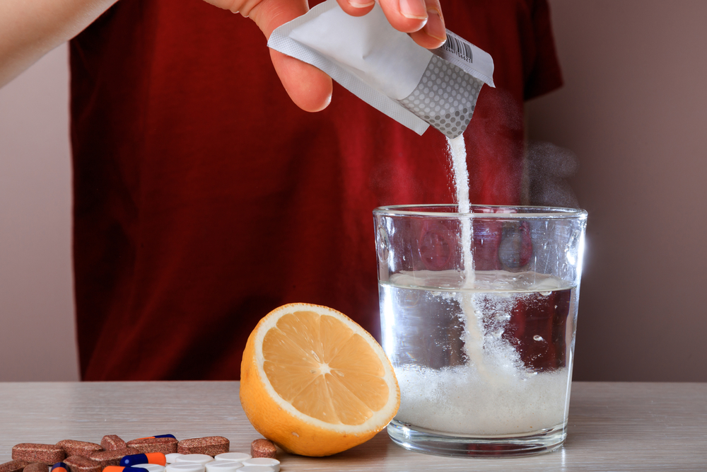 Soluble powder drug dissolved in water. headache, toothache