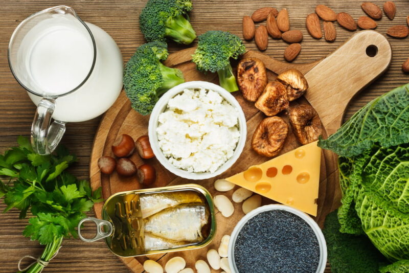 Foods rich in calcium such as sardines, bean, dried figs, almonds, cottage cheese, hazelnuts,
