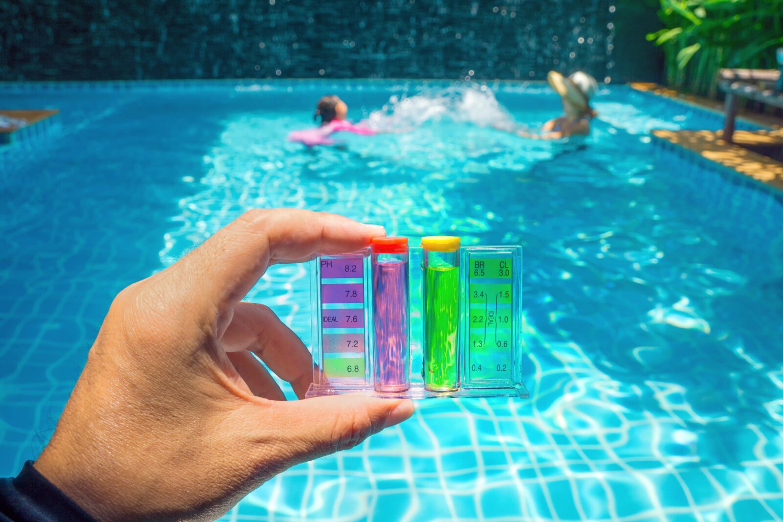 testing the pH of a swimming pool