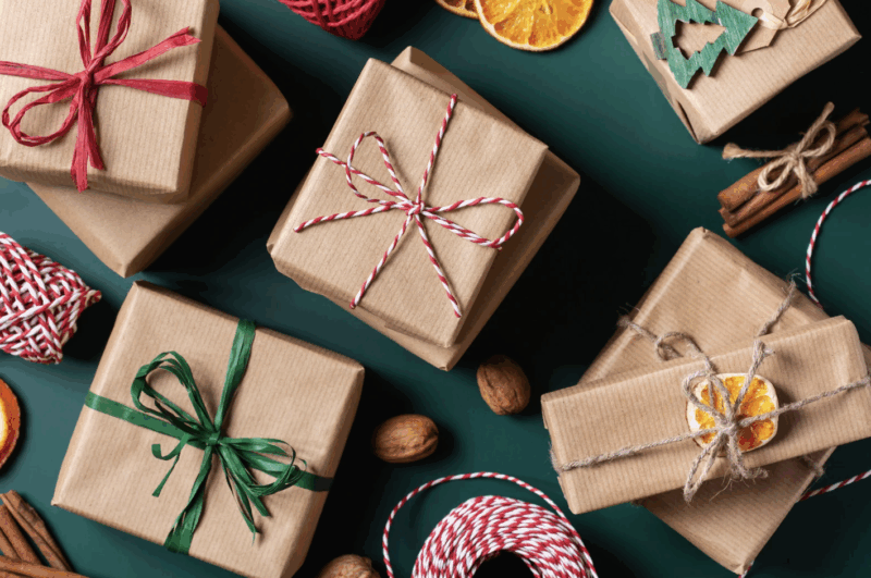 Wrapped gifts for the holiday season.