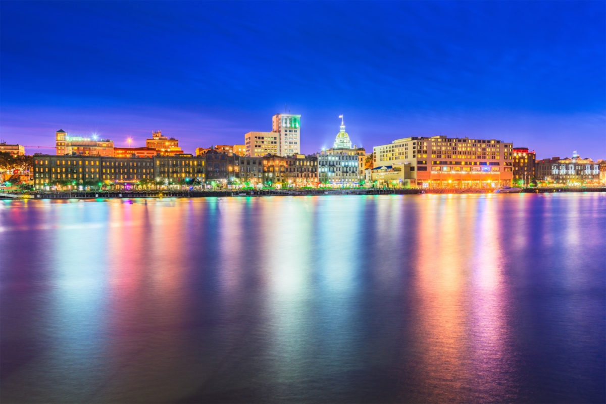 City night view reflecting on water