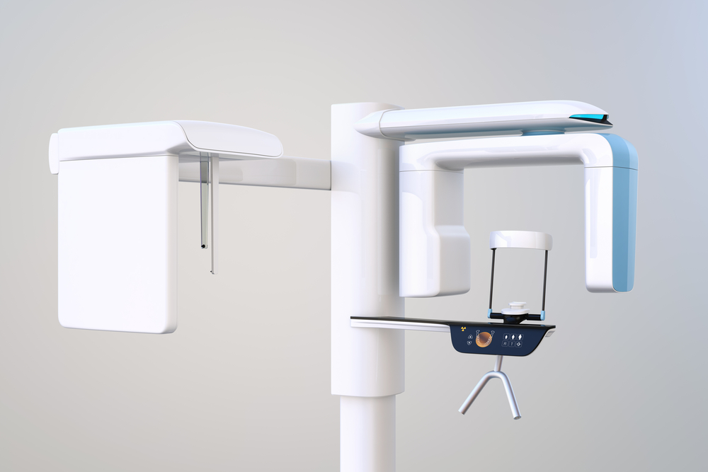 Xtra 20 used to demonstrate the concept of Xtra Dental X-ray machine with cephalometric unit in original design. 3D rendering image.