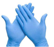 blue disposable gloves