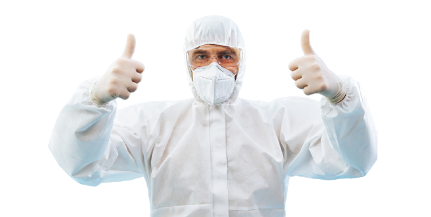 Man in full ppe with thumbs up