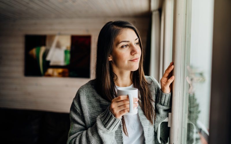 Woman staring out the window