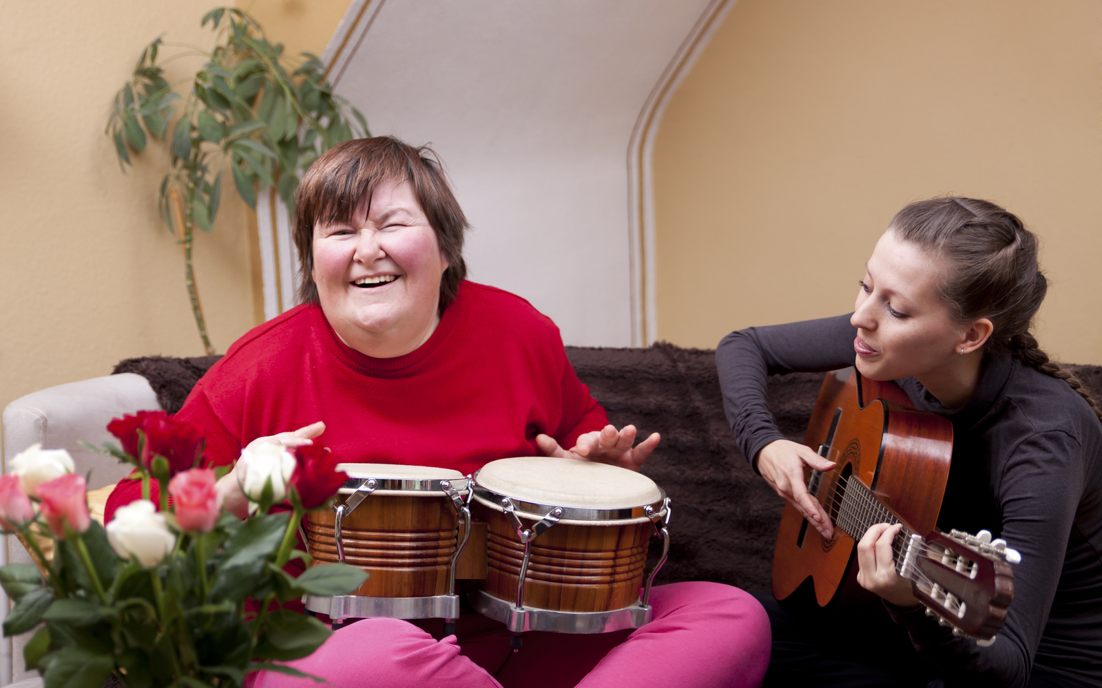 Women using music therapy
