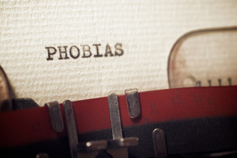 The word phobias written with a typewriter.