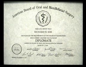 DR. RICHARD KIM ABOMS Certificate