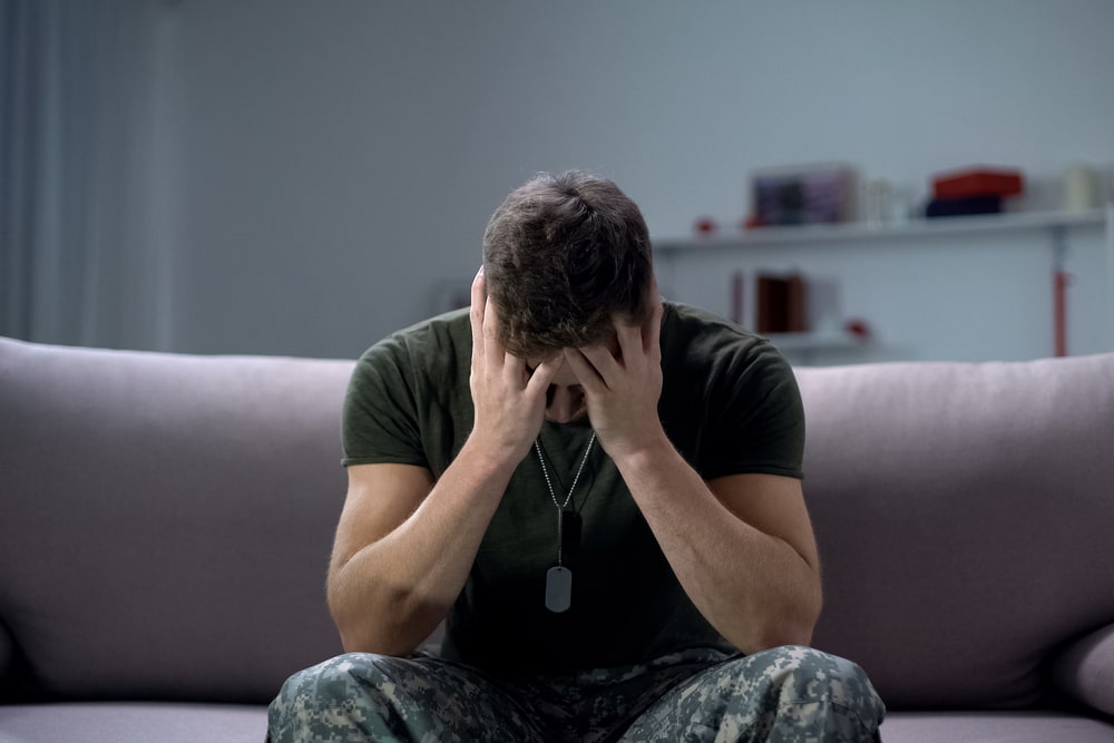 Nervous male military suffering depression