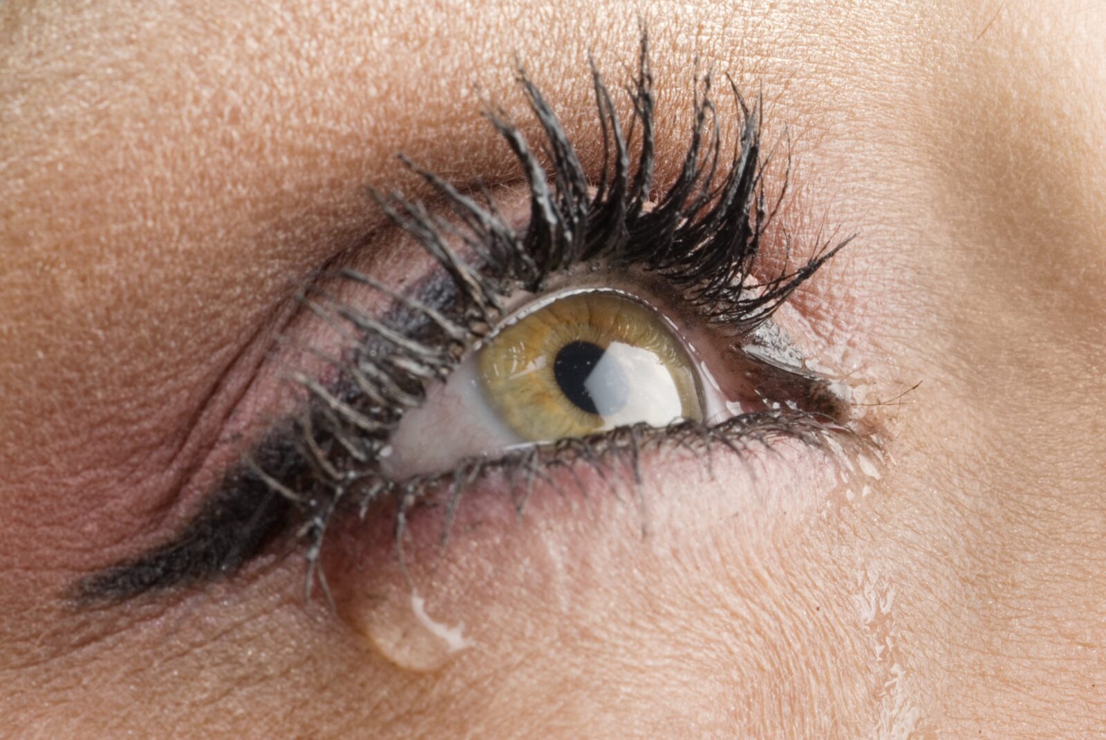closeup of an eye with a tear