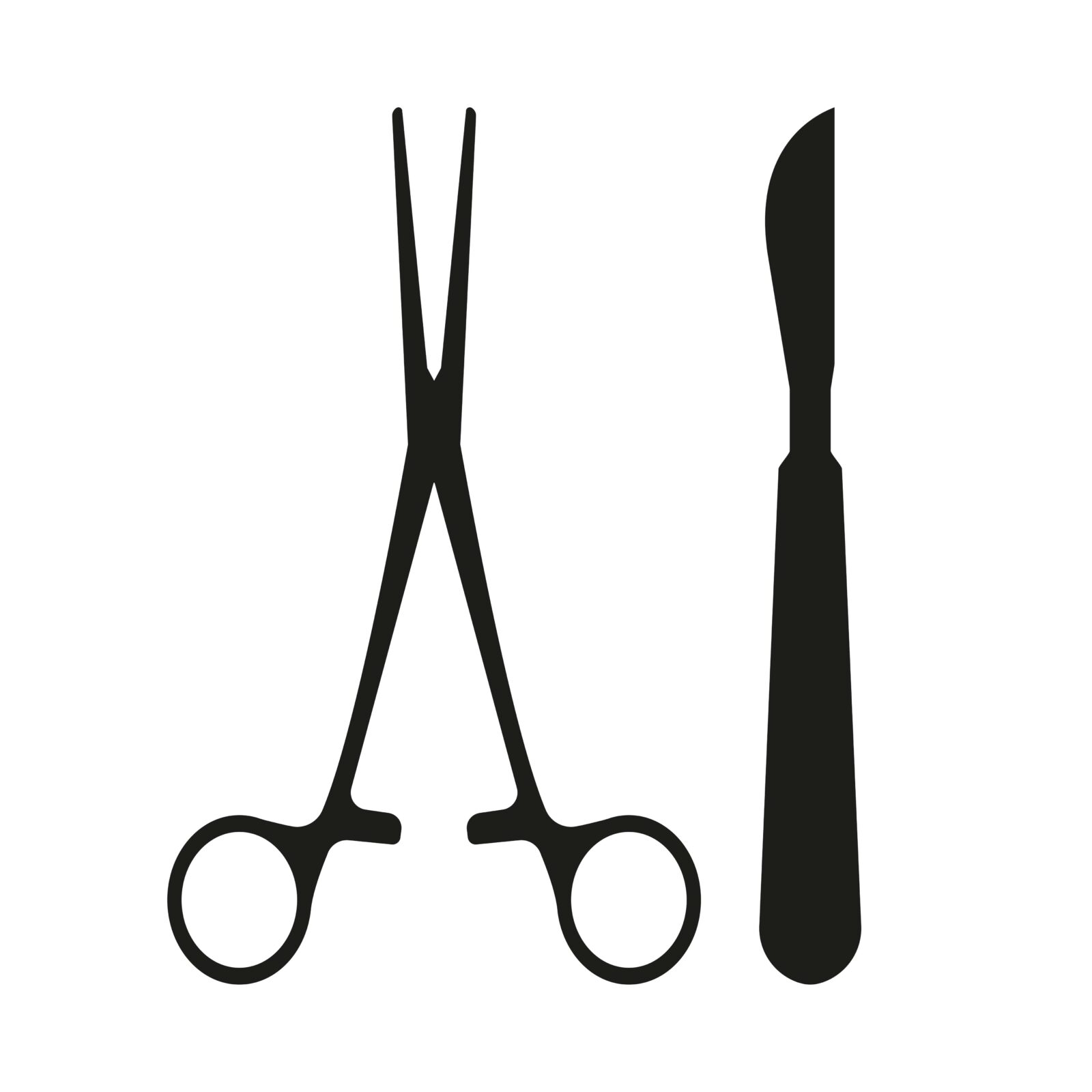 Surgical Instrument. Medical scalpel and clamp icon isolated on white background. Vector illustration.