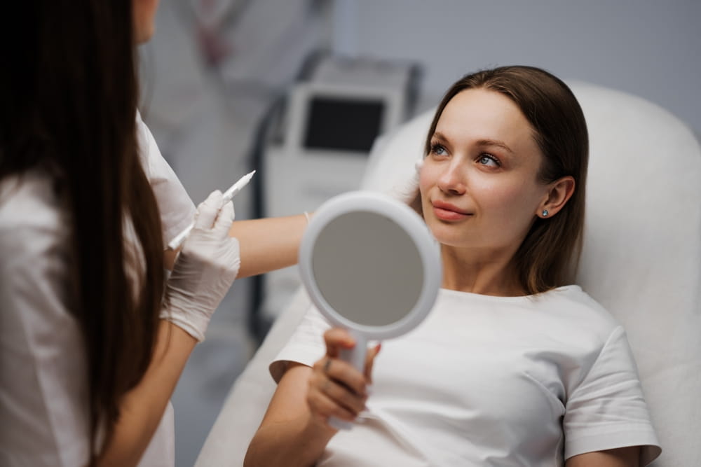 Consultation with a cosmetologist. Contour plastic. High quality photo