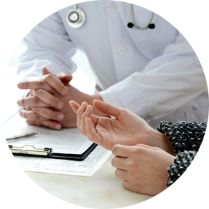 Patient's hand explaining for doctor