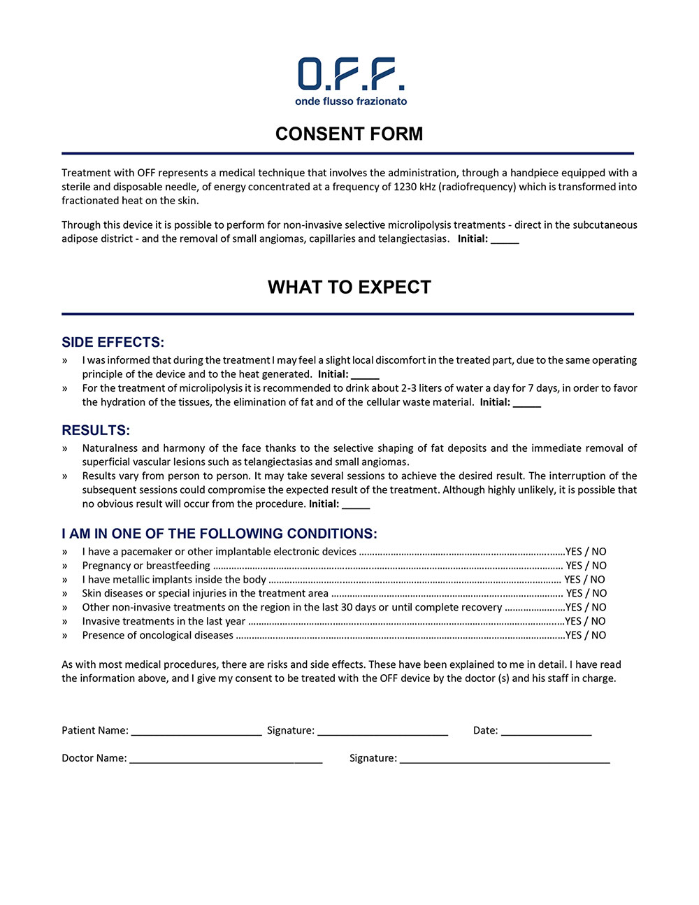 Consent Form OFF showing the concept of Patient Forms
