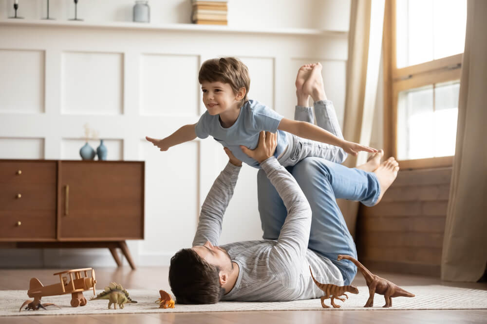 father and son yoga at home