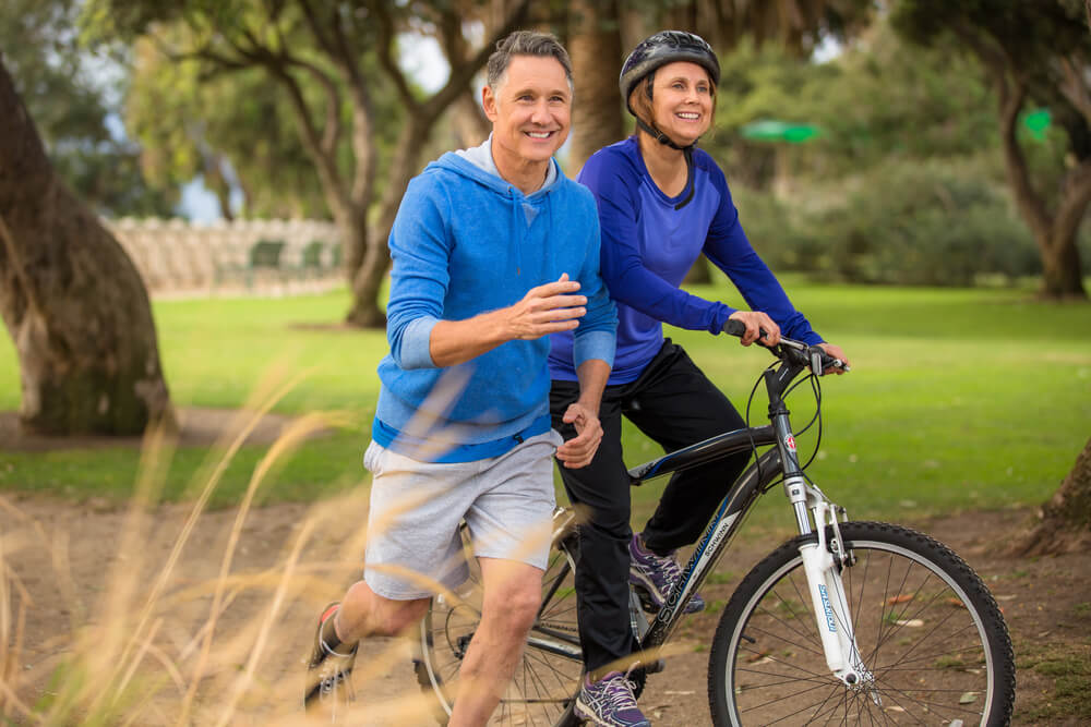 Elder couple exercising