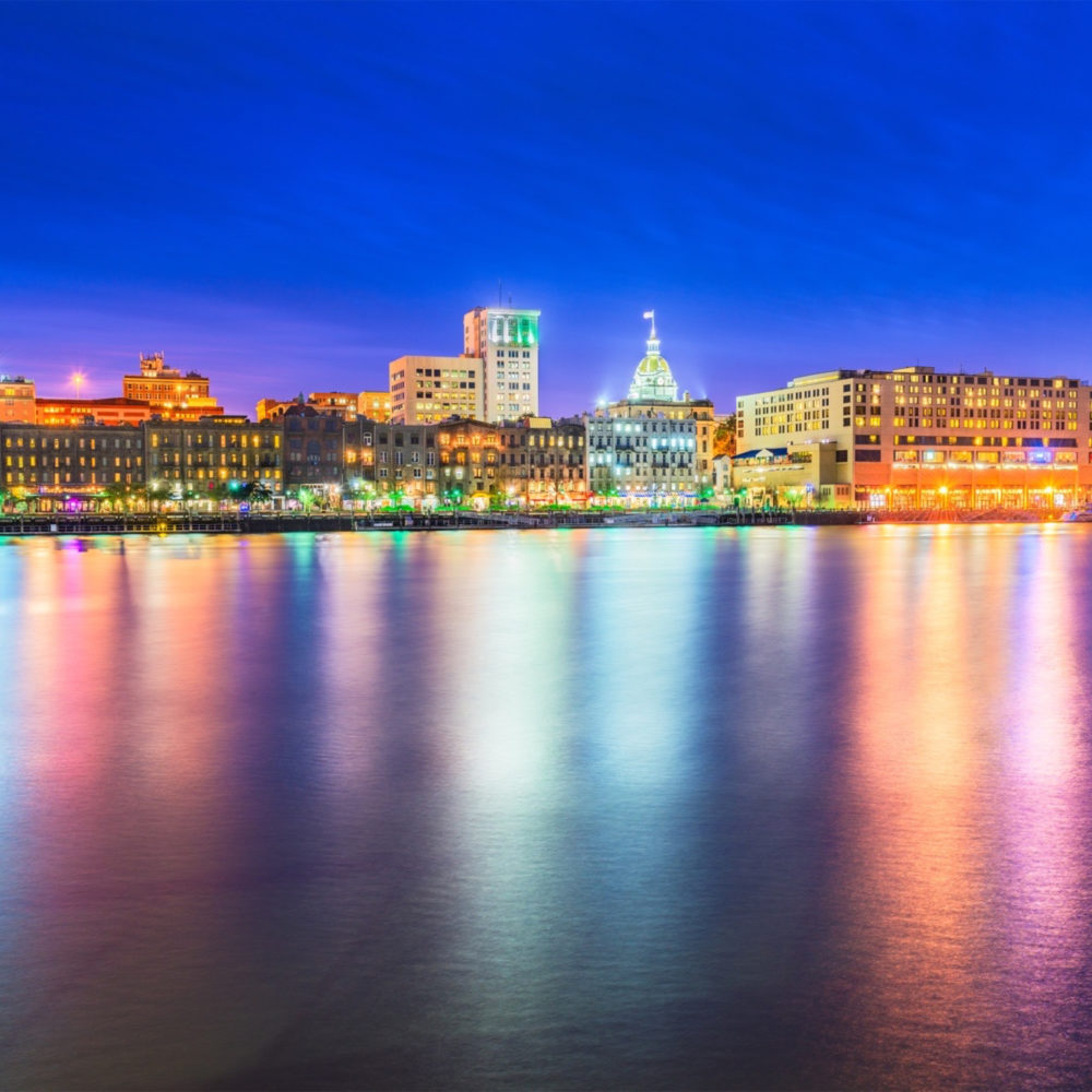 City night view reflecting on water