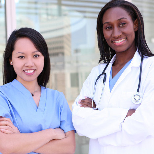 female doctor with staff member