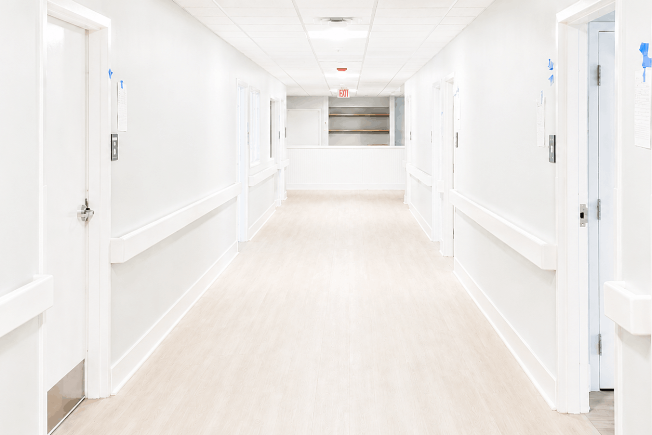 Bright, clean, minimalistic hallway at Gosnold's detox facility