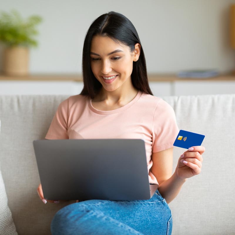 Woman Buyer With Laptop Using Credit Card Purchasing