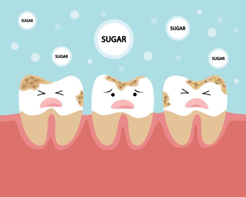 cartoon teeth being attacked by sugar