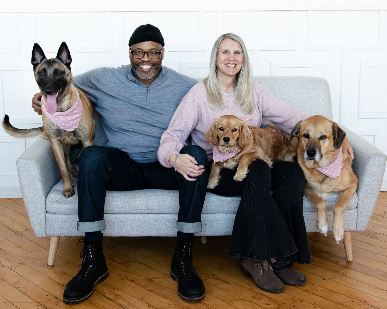 Megan and Charles with family dogs