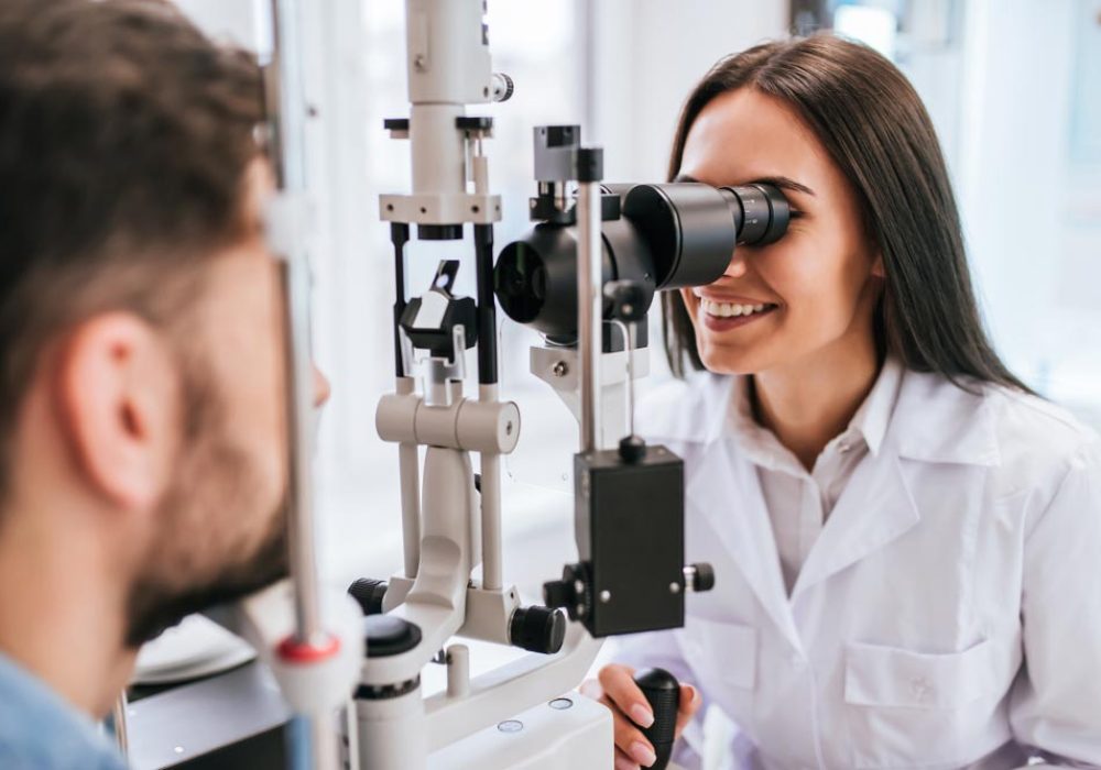 female doctor ophthalmologist is checking the eye