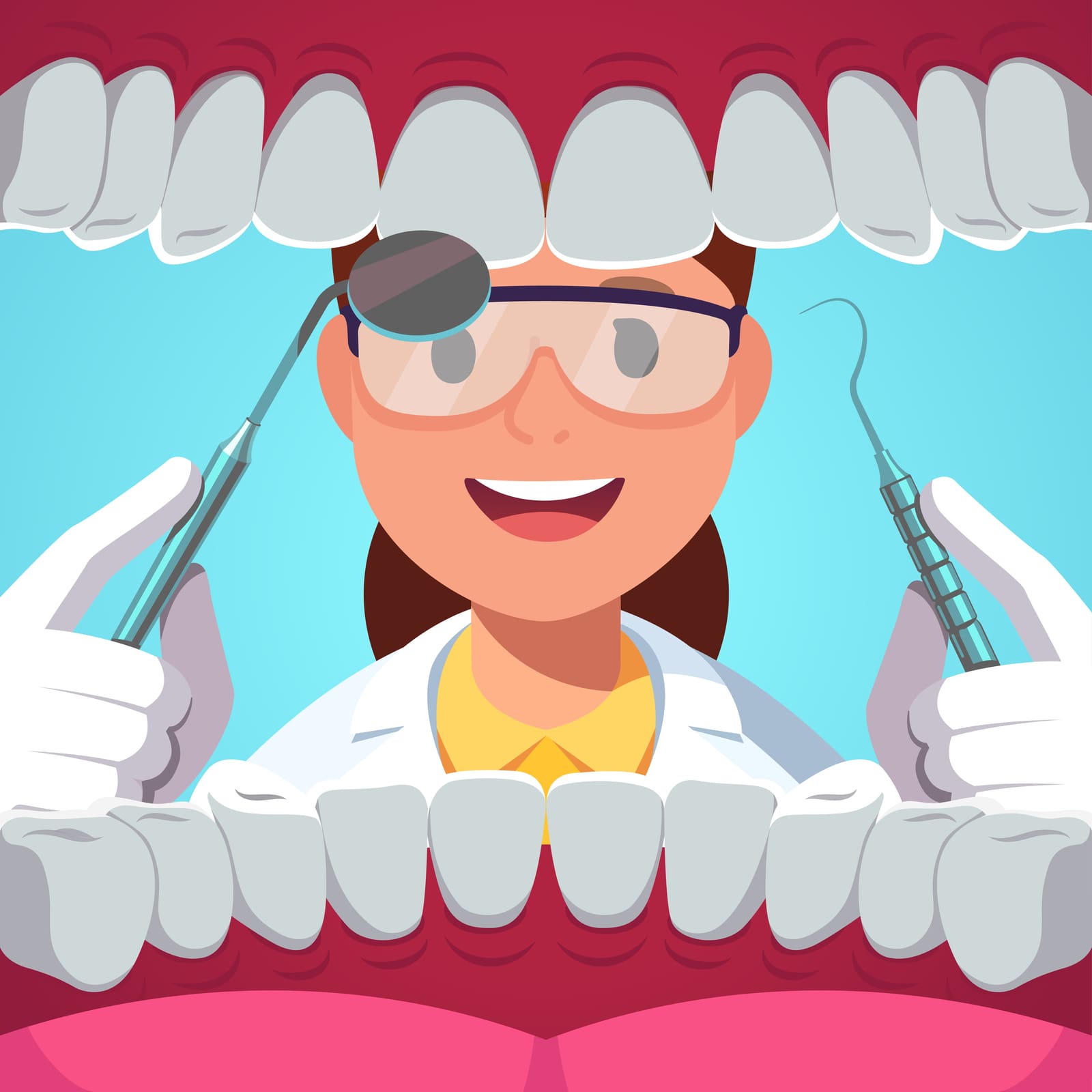 Dentist woman holding instruments examining teeth