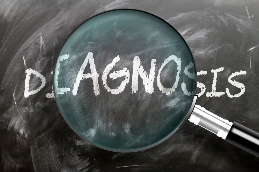 Learn, study and inspect diagnosis - pictured as a magnifying glass enlarging word diagnosis